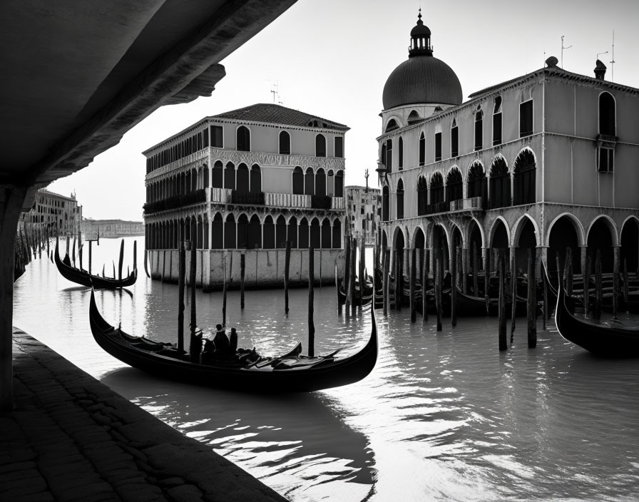 Monochrome Gondola Scene: Grand Canal, Venice