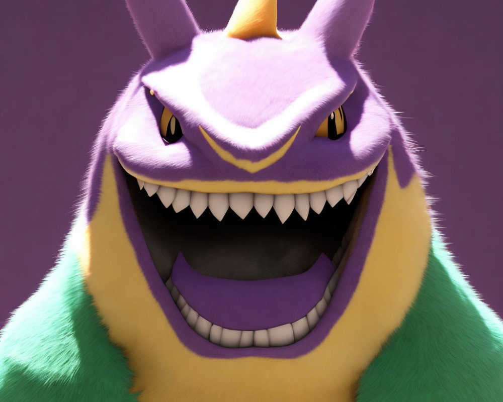 Smiling Nidorino Pokémon Close-Up on Purple Background