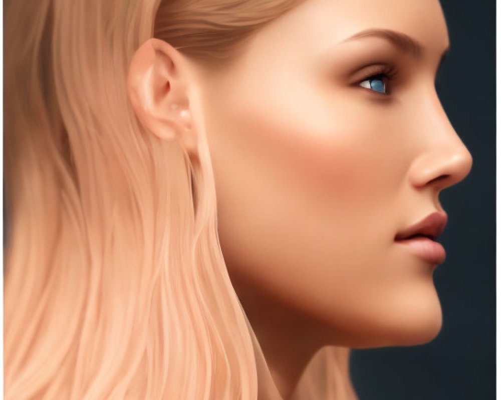 Blonde Woman with Blue Eyes and Distinct Cheekbones