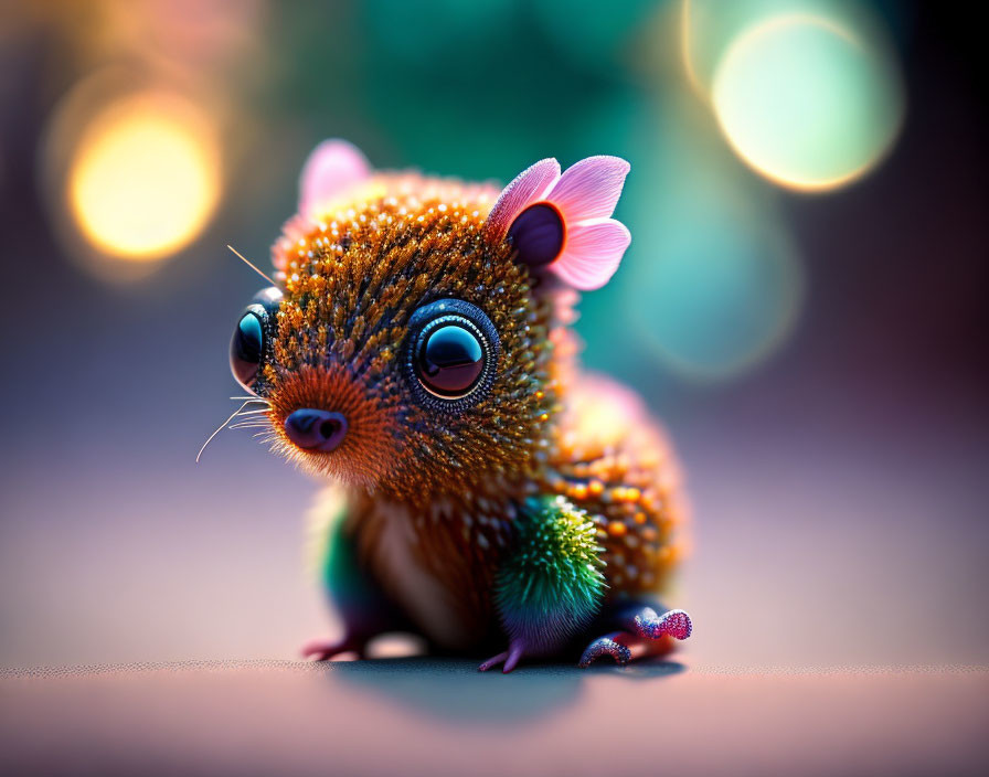 Colorful digital illustration of a cute, sparkling creature with orange fur and large eyes