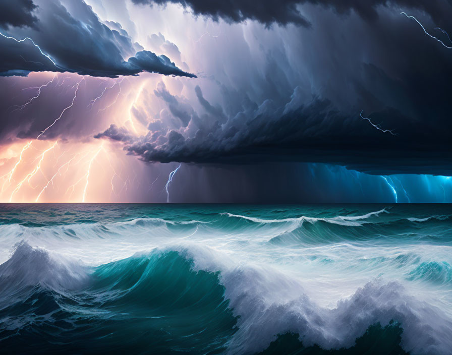 Stormy Seascape with Thunderous Clouds and Lightning