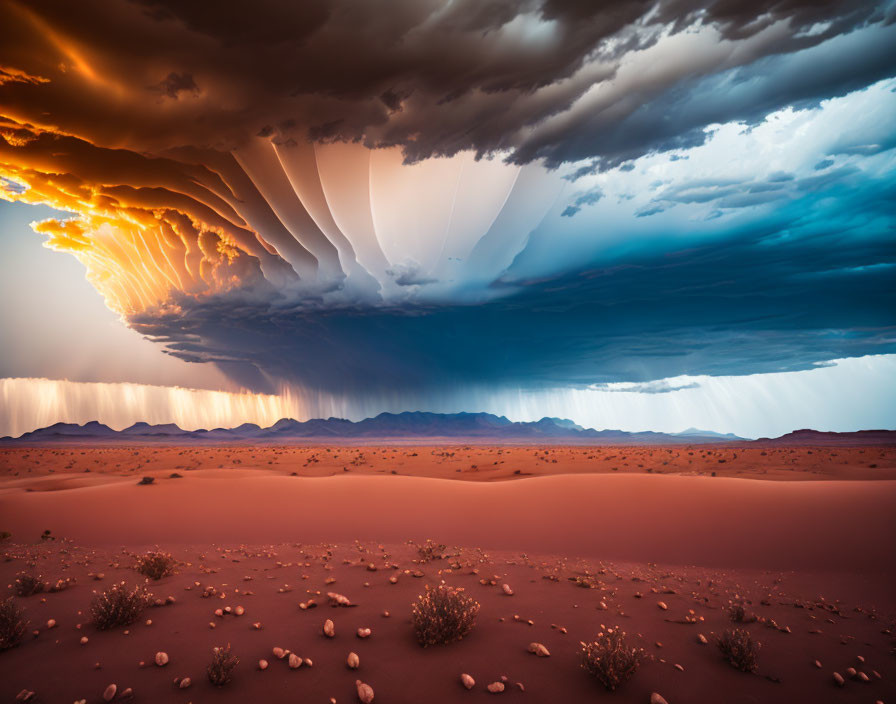 Fiery Cloud Formation Over Desert Dunes