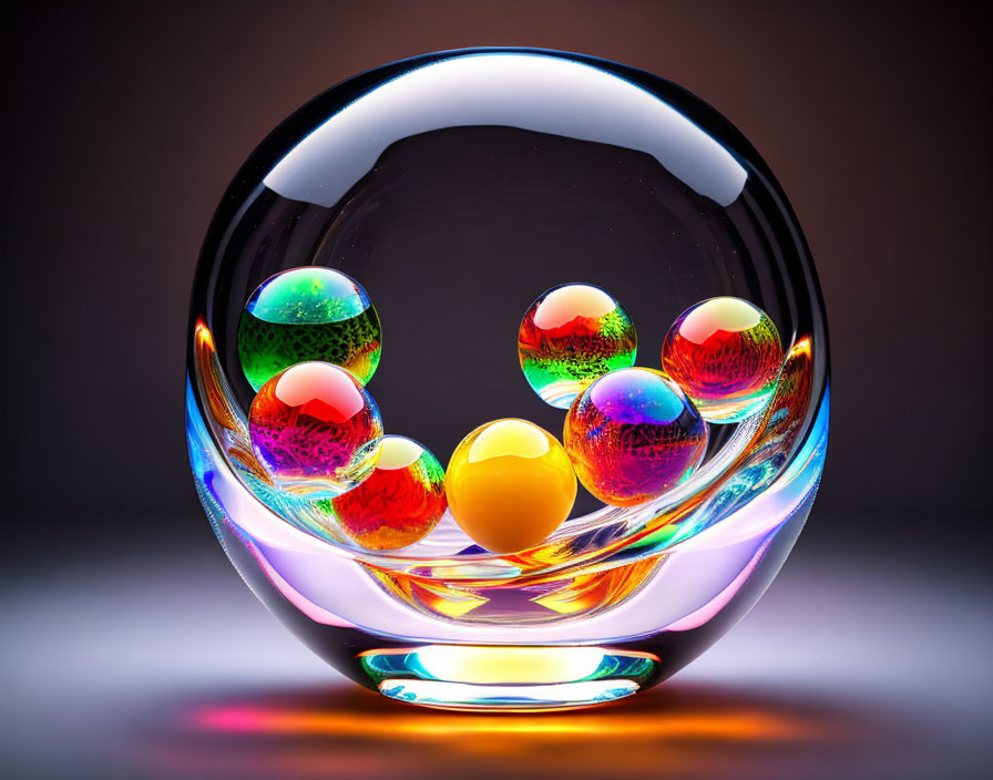 Glass Sphere with Colorful Marbles and Moody Backdrop Display