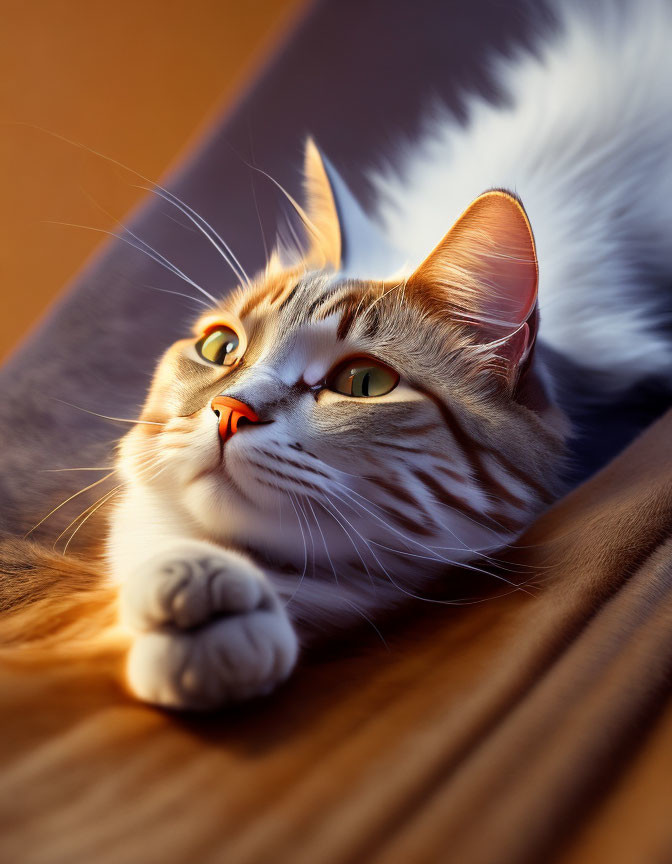 Orange and White Cat with Green Eyes Resting in Sunlight