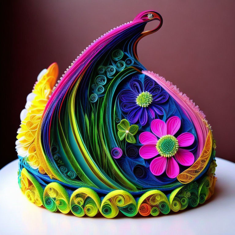 Colorful Swan Quilled Paper Art with Floral Designs