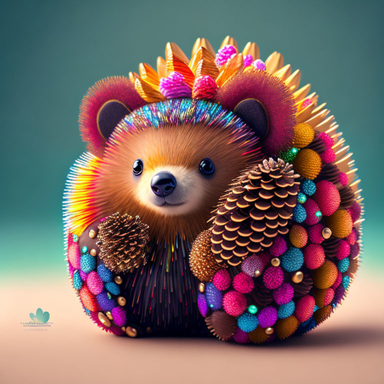 Colorful Fantastical Hedgehog with Vibrant Quills and Big Glossy Eyes