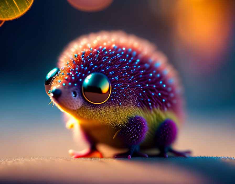 Colorful Cartoon Hedgehog with Vibrant Spines and Big Eyes