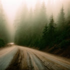 Foggy Forest Road with Tall Trees and Soft Light