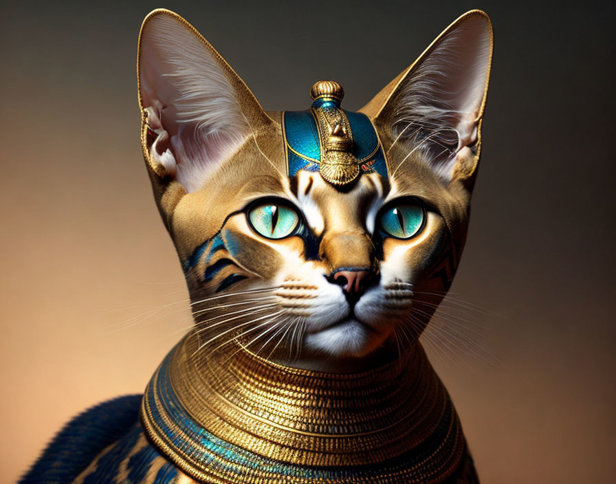 Egyptian-Style Adorned Cat Artwork on Warm Background