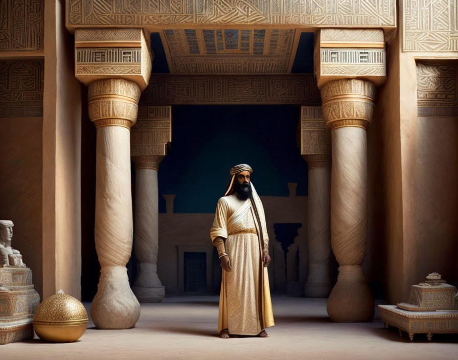 Man in Traditional Middle Eastern Attire in Ornate Temple