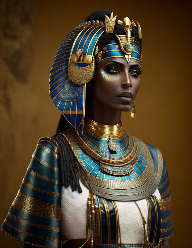 Elaborate Ancient Egyptian-style Regalia with Striped Headdress