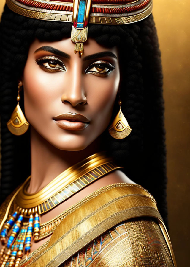 Digital illustration: Woman in ancient Egyptian royal attire.