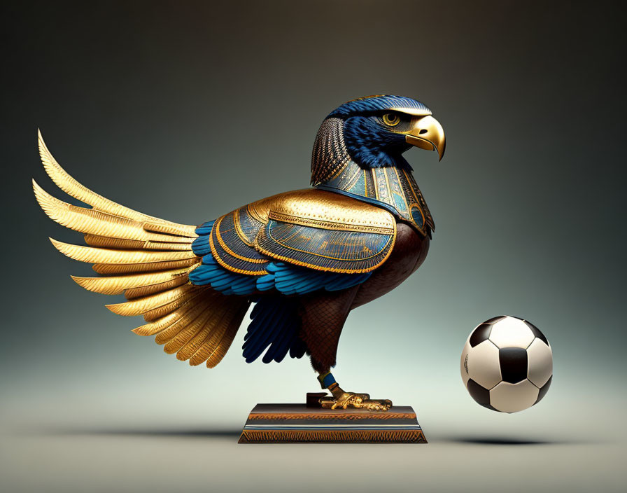 Golden Eagle Statue with Football: Intricate Patterns and Mechanical Design