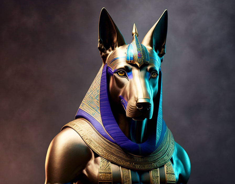 Digital Artwork: Anubis, Egyptian God with Human Body and Jackal Head