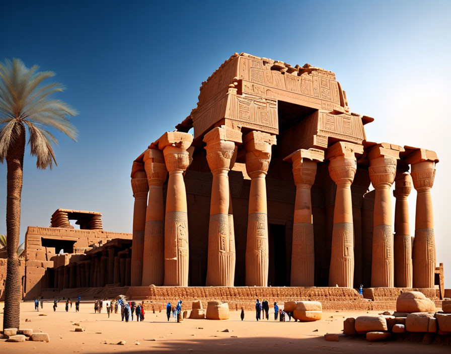 Ancient Egyptian Temple with Colossal Statues and Hieroglyphs