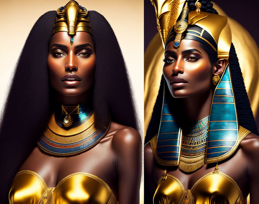 Split Image: Modern Woman & Egyptian Pharaoh in Golden Jewelry