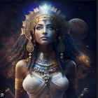 Egyptian queen digital art with traditional headdress and temple backdrop