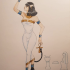 Egyptian Bastet statue: anthropomorphic cat deity with ankh and sistrum