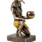 Colorful Ornate Statue of Egyptian God Horus Holding Ankh on Hieroglyph Base