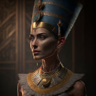 Egyptian Queen Bust with Intricate Headdress and Jewelry on Dark Background