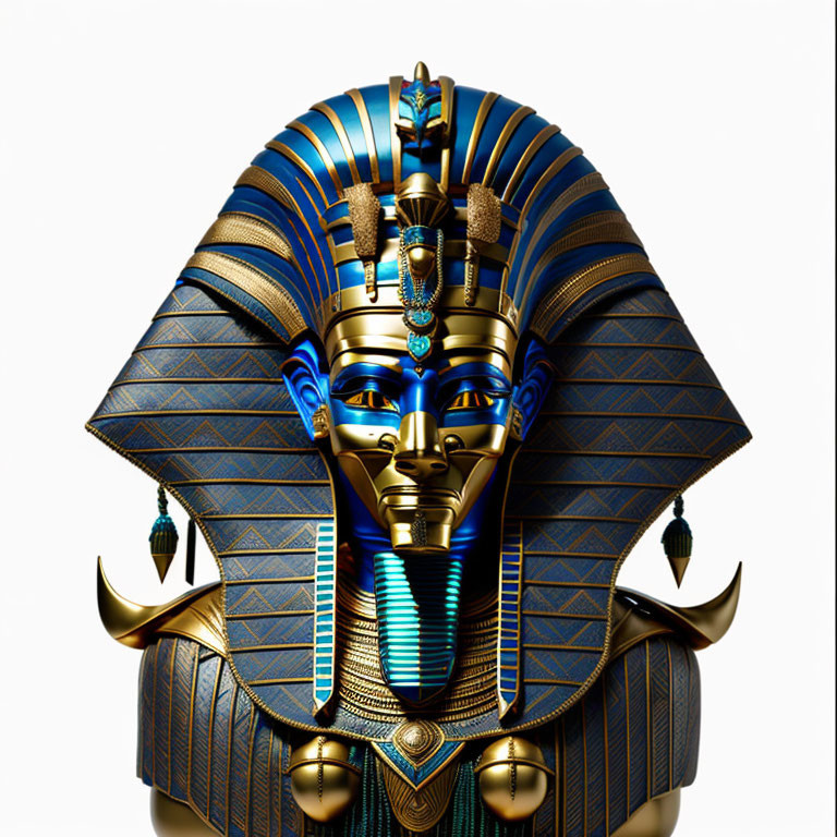 Detailed Ancient Egyptian Pharaoh's Mask with Gold and Blue Patterns