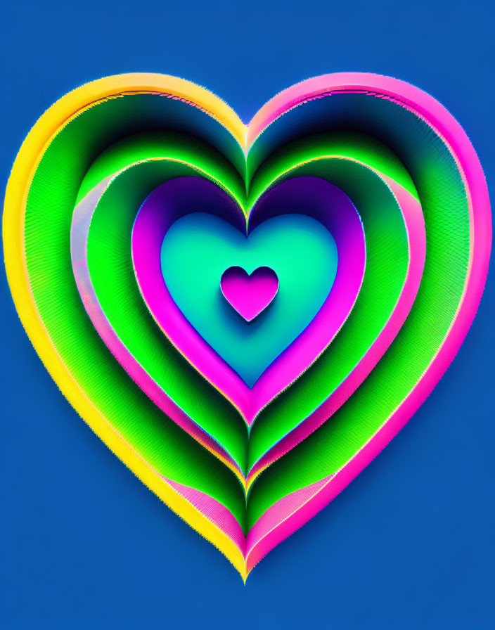 Colorful 3D Hearts Artwork on Blue Background