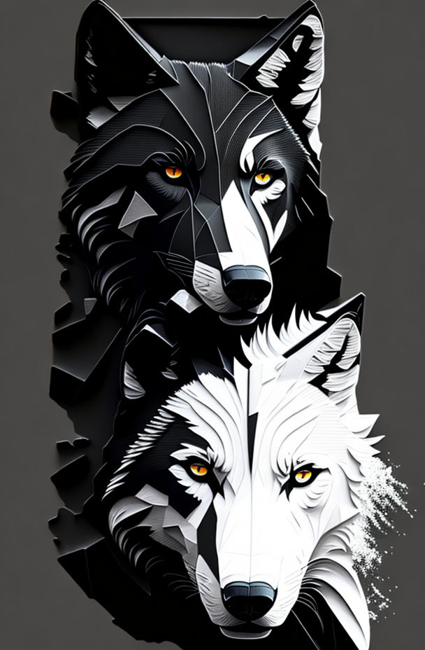 Stylized wolves art: dark and light transition