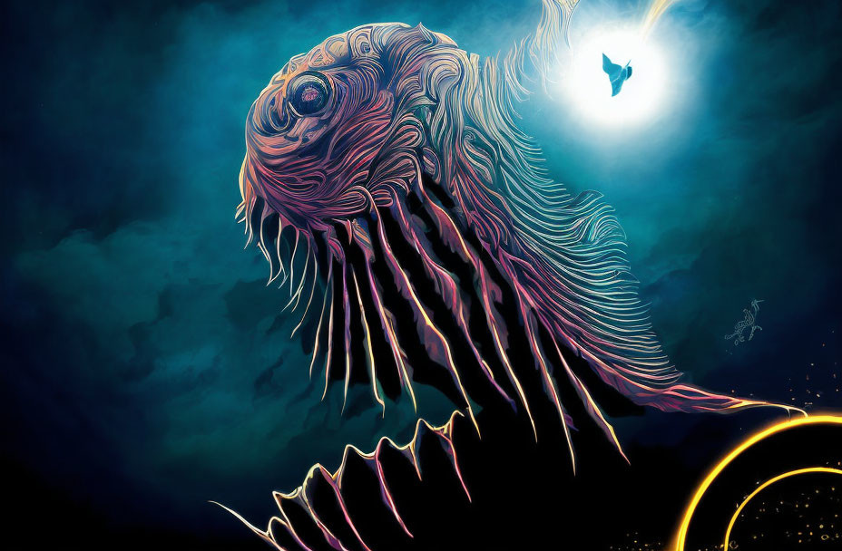 Giant mythical jellyfish-like creature in cosmic setting