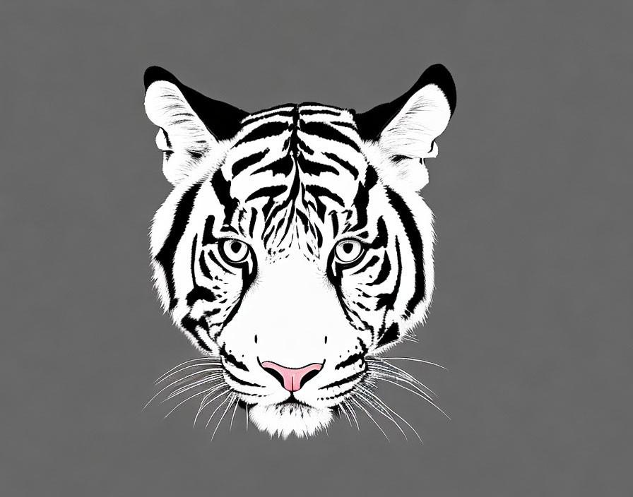 Detailed black and white tiger face illustration on gray background