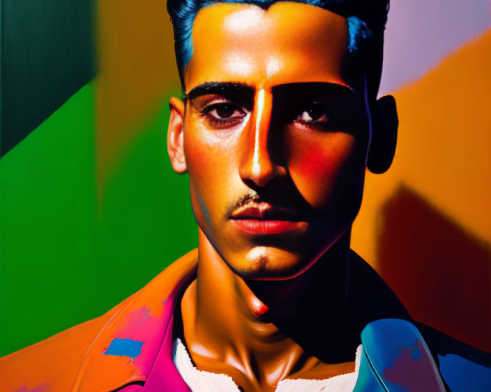 Colorful Stylized Portrait of Man with Sharp Features