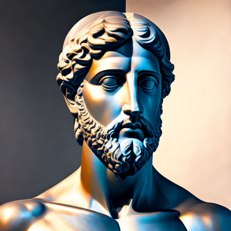 Detailed Bearded Male Bust Sculpture on Dual-Tone Background