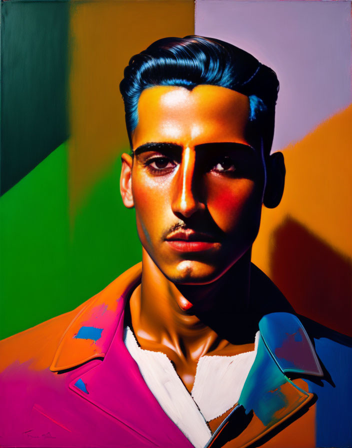 Colorful Stylized Portrait of Man with Sharp Features