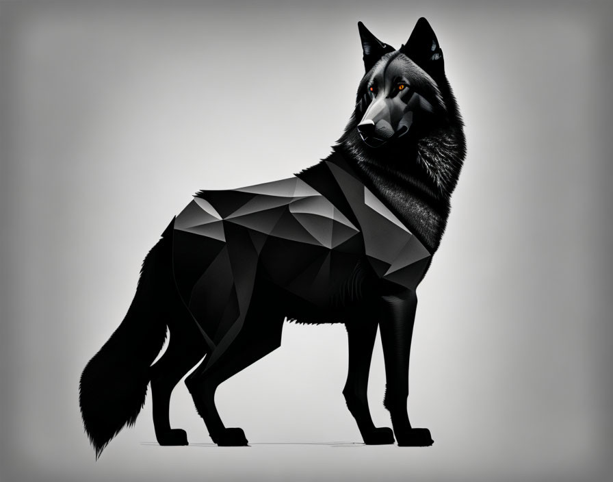 Black Polygonal Wolf Illustration on Light Gray Background