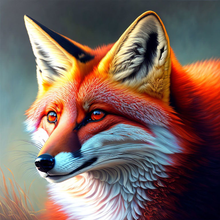 Vibrant red fox digital painting with orange fur and red eyes