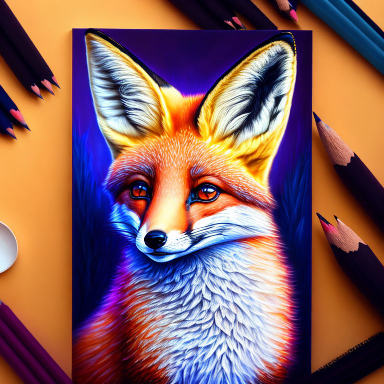 Colorful Fox Illustration with Orange and Blue Palette