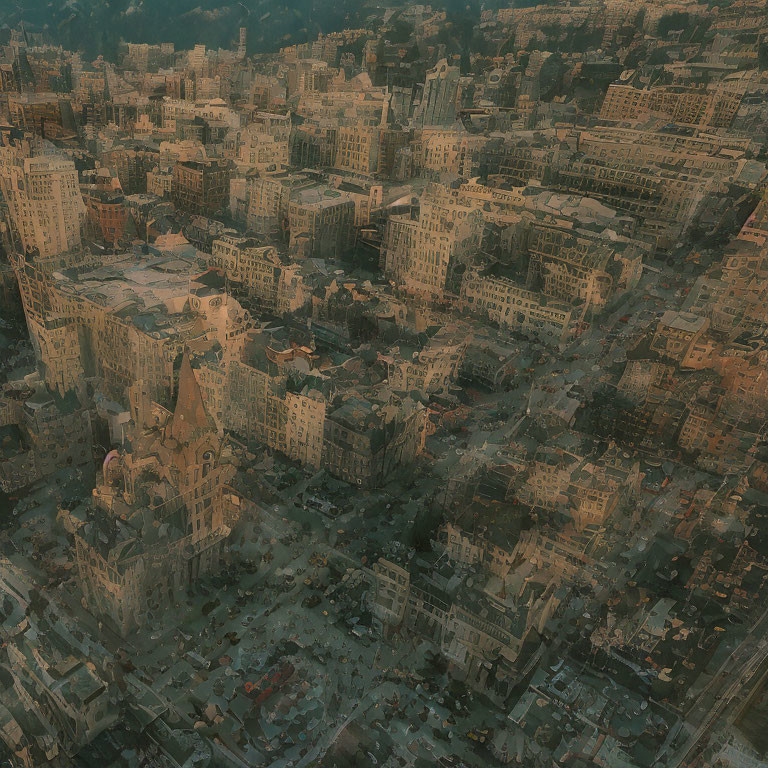 Densely Built Cityscape with Vintage Architecture at Dusk