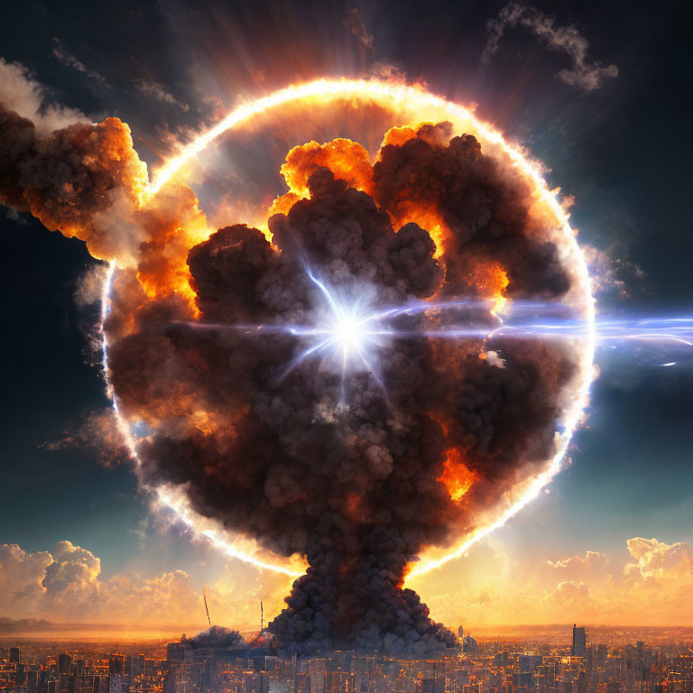 Explosion creates massive mushroom cloud over cityscape