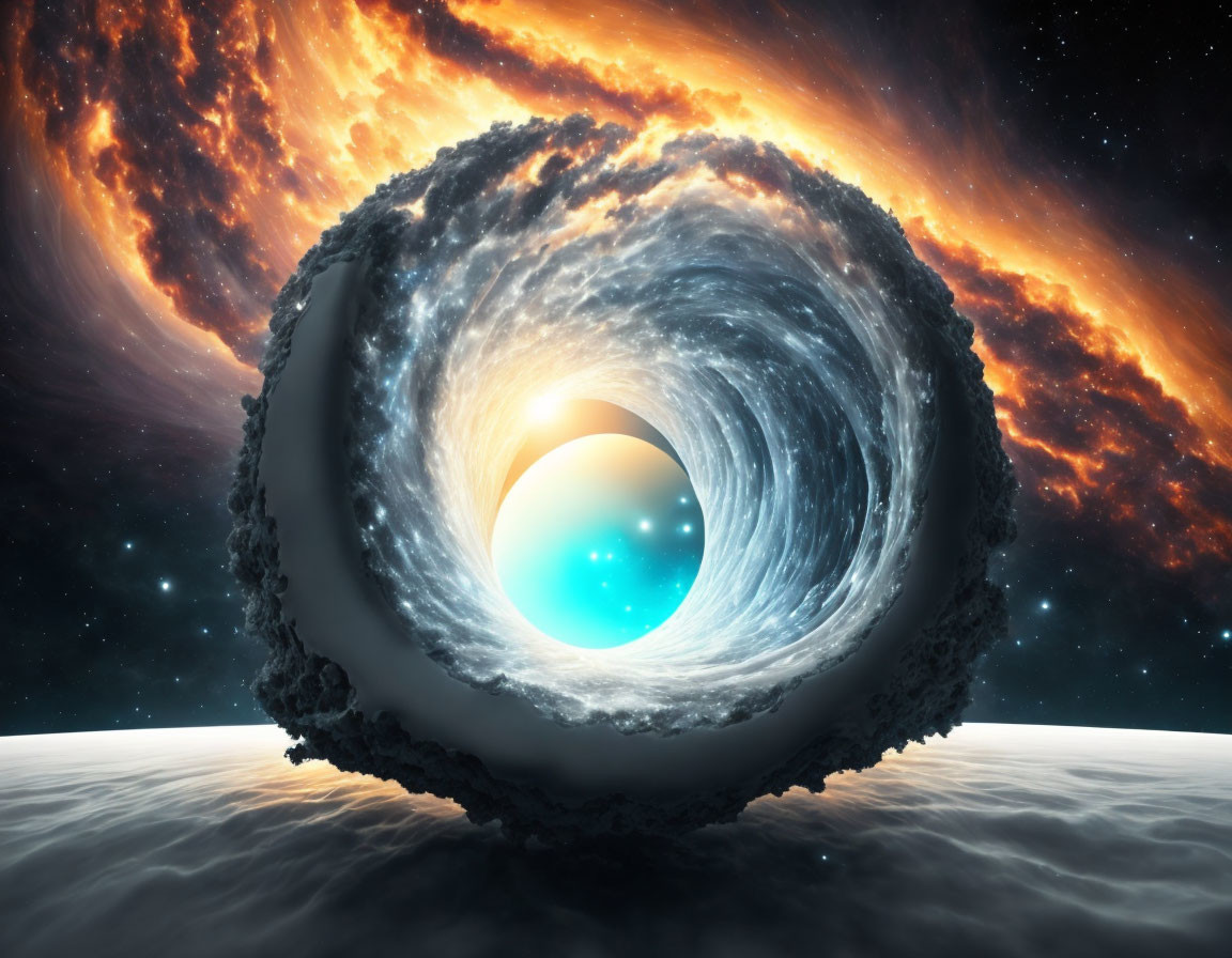 Illustration of space wormhole with swirling energy patterns