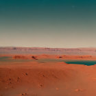 Panoramic Martian-like landscape with domed structures in red desert.