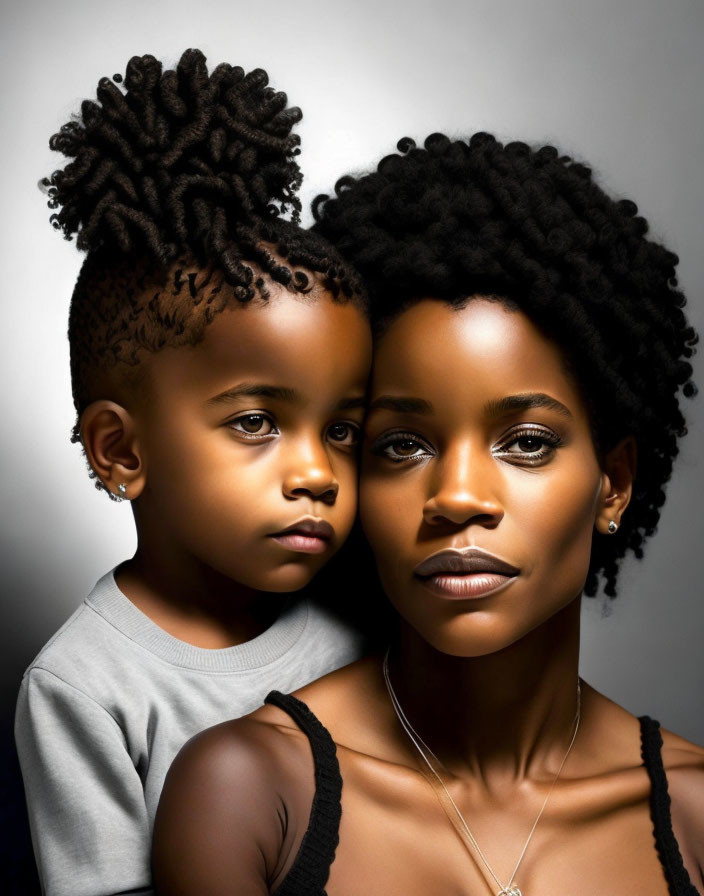 Young Child and Woman with Matching Hairstyles in Elegant Pose