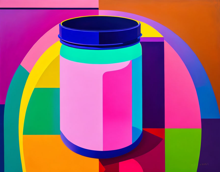 Colorful Abstract Art: Jar with Geometric Shapes and Circles