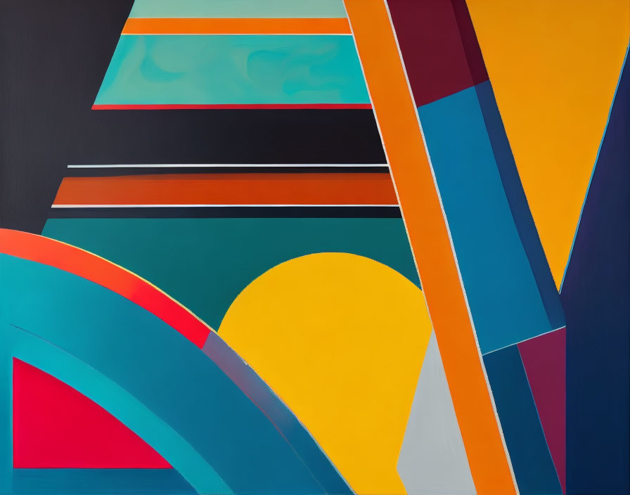 Colorful Abstract Geometric Painting with Sharp Angles and Curves