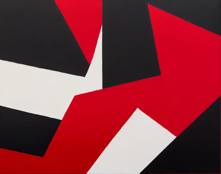 Vibrant red, black, and white geometric shapes in abstract painting