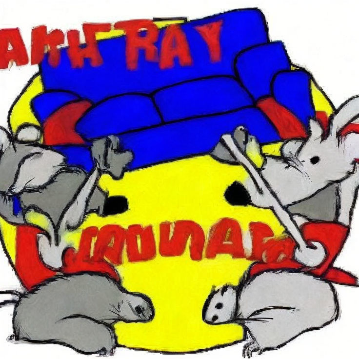 Hand-drawn illustration of four gray mice with red inner ears and a yellow cheese wheel with "RIGHT