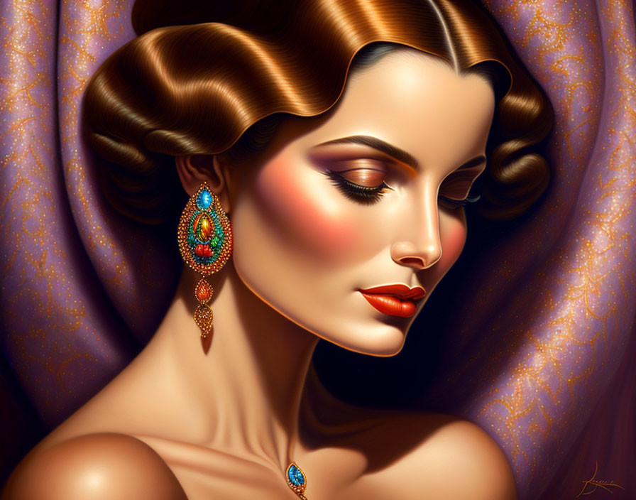 Woman with elegant hair and glamorous accessories in digital artwork