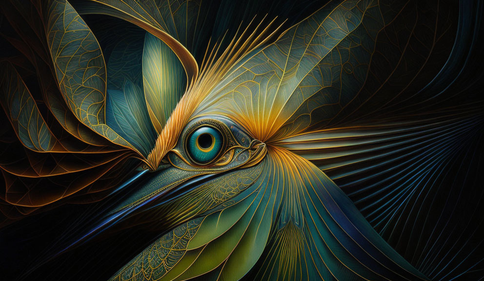 Stylized bird digital artwork with intricate feather patterns