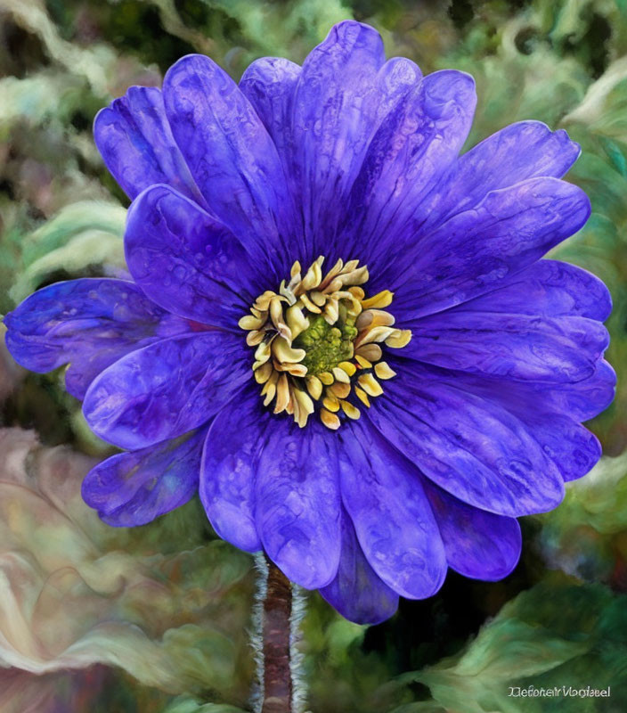 Detailed Close-Up of Vibrant Purple Flower with Yellow Stamens