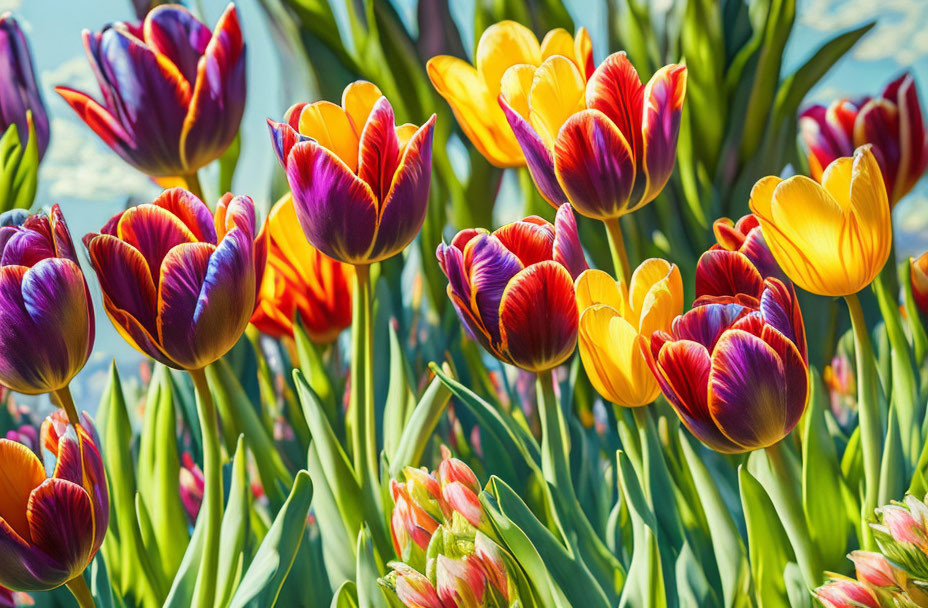 Colorful Tulips Blooming in Sunlight