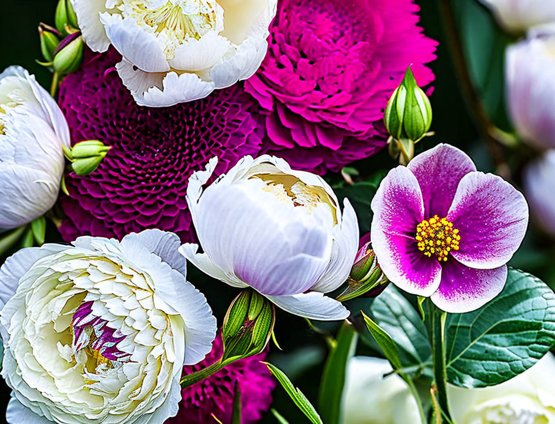 Colorful Blooming Flowers: White, Pink, and Magenta Petals