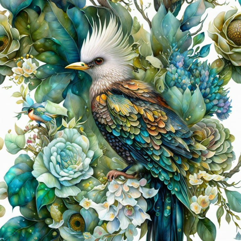 Colorful Fantastical Bird Surrounded by Lush Greenery